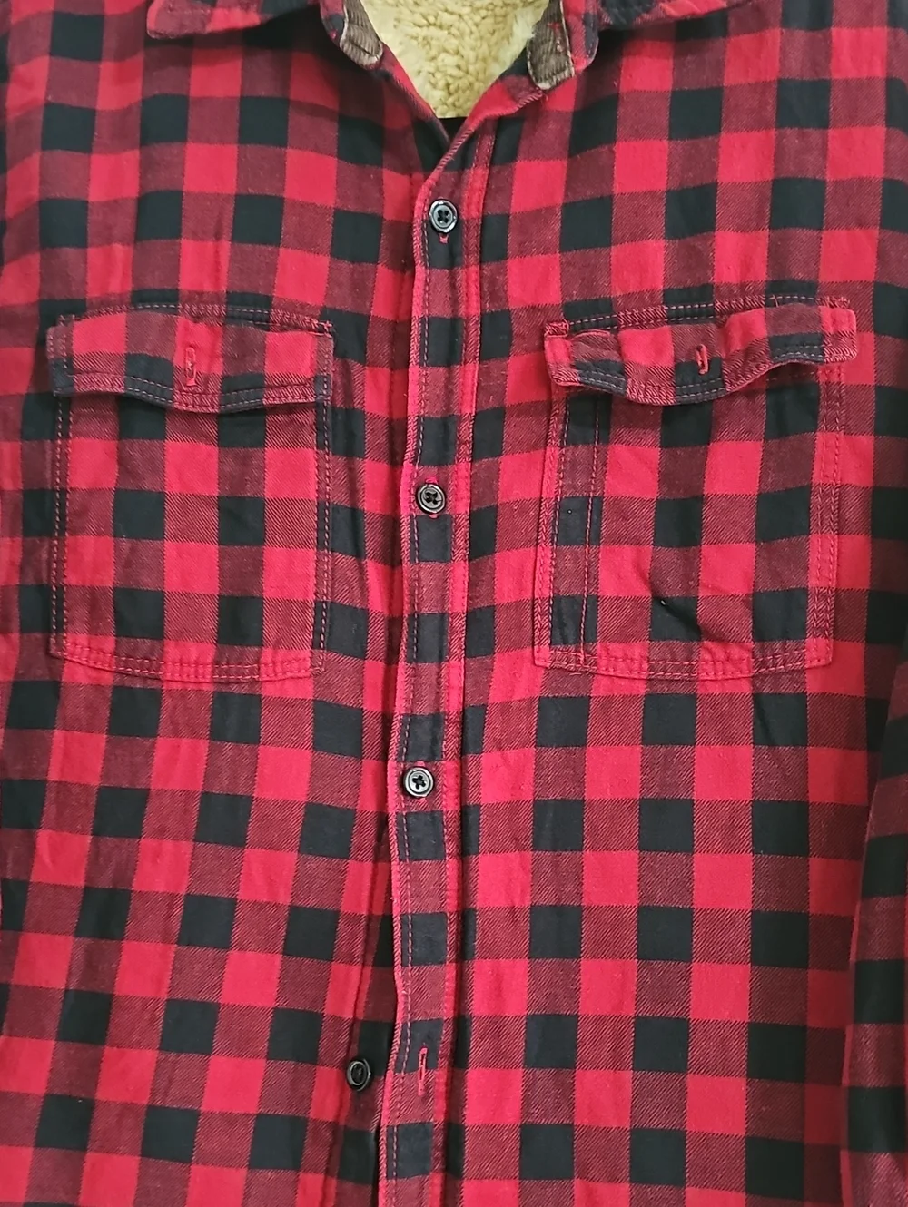 Gap Kids Red and Black Buffalo Plaid Sherpa-Lined Button-Down Jacket